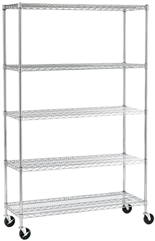 Seville Classics Schwerlastregal mit 5 Böden und Lenkrollen, 121.9 x 45.7 x 182.8cm (LxBxH), Verchromt