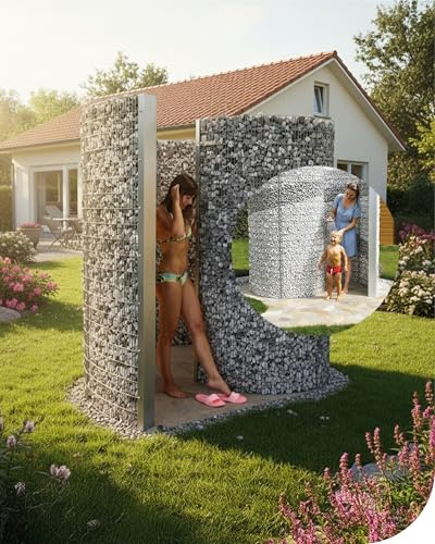 bellissa Gabion Douche de jardin, vestiaire, galvanisée, 230 x 180 x 200 cm | vestiaire de qualité supérieure et pare-vue design, douche extérieure en métal galvanisé