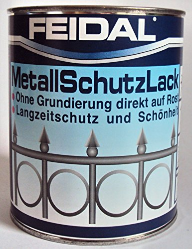 Feidal Metallschutzlack , 3 in 1 Rostschutz , Grundierung u. Lack in einem , Farbton schwarz / tiefschwarz RAL 9005, seidenmatt / 2,5 l , Streichbar direkt auf Rost / Speziallack für Handwerk u. Industrie / stoß- u. schlagfest / f. Eisen u. Stahl