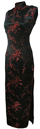 7Fairy Women's Bodycon Black/Red Keyhole Long Chinese Dress Cheongsam Size 6 US