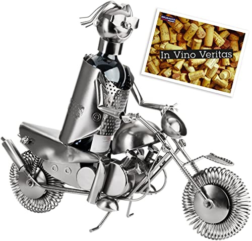 BRUBAKER Flaschenhalter Motorradfahrer Metall Skulptur Geschenk mit Geschenkkarte