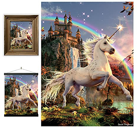 3D LiveLife Linsformade väggtryck - Deluxe Evening Star Unicorn - 3D Castle Poster utan ram - en perfekt väggfyllning - original licensierad illustration av David Penfound