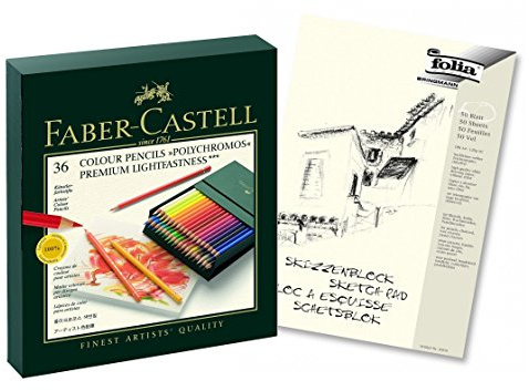 Faber-Castell 110038 - Farbstift POLYCHROMOS, 36er Atelierbox (36er Atelierbox | POLYCHROMOS, Aktionspack mit Block)