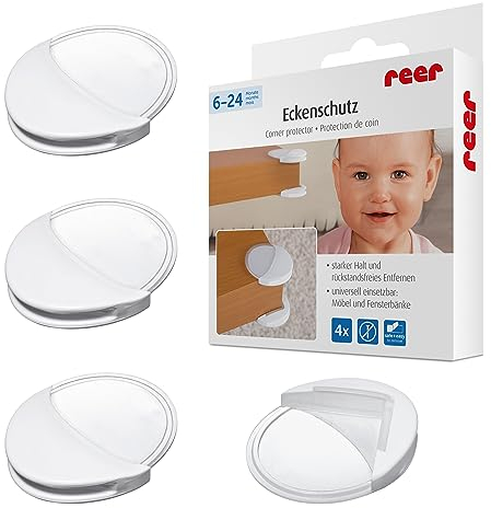 reer Ecken-Schutz fürs Baby 82010, starker Halt, geprüft kindersicher, 4 Stück, weiß/transparent