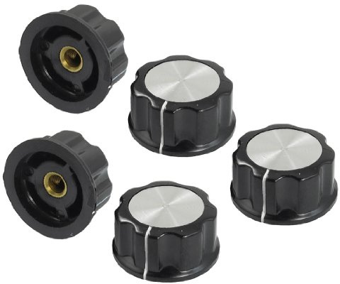sourcing map 5 Stück Potentiometerknöpfe mit 6 mm Welleneinsatzdurchmesser, 30 mm Höhe, Schwarz Silber | mit 6 mm Welleneinsatzdurchmesser