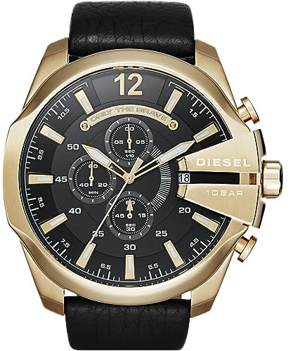 Diesel Mega Chief Series-klocka för män, Chronograph-urverk med läderarmband