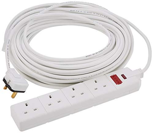 4 Gang White 13 Amp Professional Trailing Socket Extension Lead Mains Power (25 M)