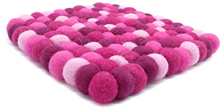 feelz Filzuntersetzer aus Filzkugel quadratisch pink rosa 100% Wolle Topfuntersetzer bunt Handarbeit (20x20cm)