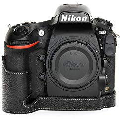 Zakao Kameratasche für Nikon D810, handgefertigt, echtes Leder, Halb-Kameratasche für Nikon D810, Öffnung unten mit Handschlaufe, Schwarz