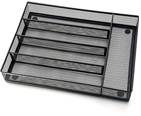 HaWare Besteckkasten für Schubladen, Besteckeinsatz Schubladeneinsatz mit 5 Fächer, Küche/Büro, 31.8 x 23.7 x 5 cm, Rostfrei/Mehrzweck, Schwarz
