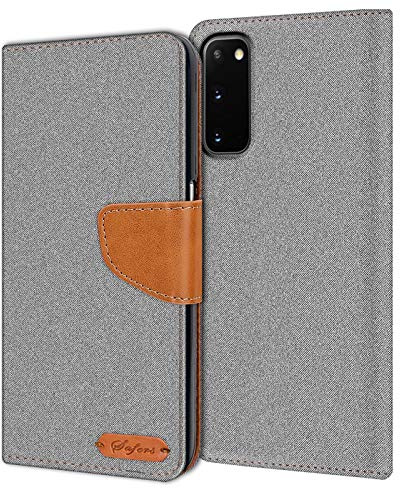 Verco Coque pour Galaxy S20, Étui Portefeuille Compatible avec Samsung Galaxy S20 Case Textures de Fibre Housse de Protection, Gris