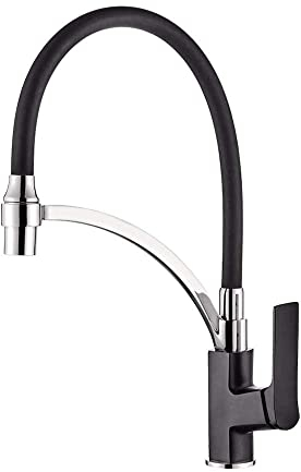 Ibergrif Grifo Cocina Negro, Grifos Cocina Fregadero Profesional, M14004B-2 Grifo de Cocina con Ducha Extraíble, 2 Modos, Monomando, Cromo