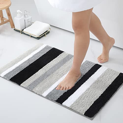 Homaxy Mikrofaser Badezimmerteppich Badematte–40x60 cm, Schwarz/Grau | flauschig&weich, angenehm auf der haut, hohe saugfähigkeit, rutschfeste rückseite, maschinenwaschbar, weit verbreitet
