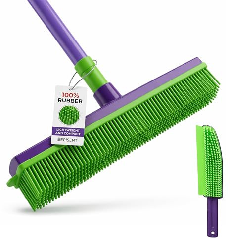 EPISENT Extendable Rubber Broom Pet Hair Remover, Green Purple