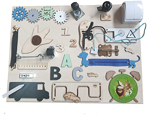3toysm MIA Sensorische Aktivitätstafel Montessori Busy Board aus Naturholz, Transport, 50 cm