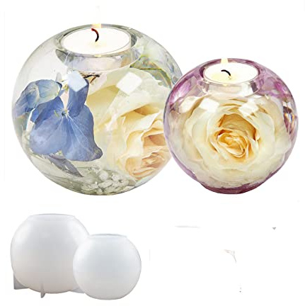 Yalulu 2 Stück Kugel Kerzenhalter Silikonformen, Teelichthalter Resin Gießformen, 2 Größen Kerzenhalter Epoxidharz Formen für DIY Home Dekoration