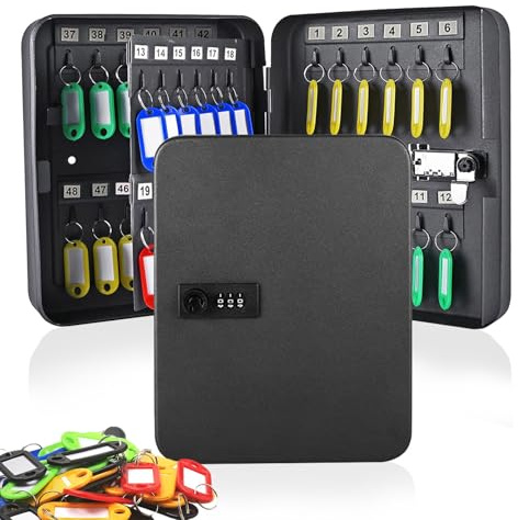 Key Box Wall Mounted, 48 Position Key Safe Large Cabinet Key Boxes with Combination Lock, Resettable Wall Mounted Key Storage with 50 Key Tag Labels Stickers, Keysafe Organizer Digital Security Box