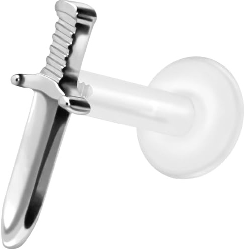 PIERCINGLINE PTFE Labret mit Innengewinde | TITAN AUFSATZ SCHWERT| Piercing Lippe Nase Ohr Helix Tragus Medusa | Farb & Größenauswahl