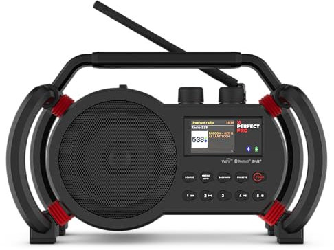PerfectPro Baustellenradio NETBOX, WiFi internetradio, DAB+ und UKW-Empfang, Bluetooth, AUX und USB-Eingang, Inklusive Ladegerät, IP64, NBX2