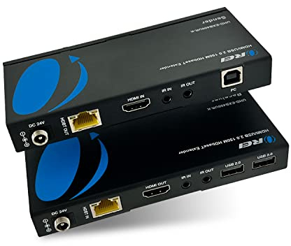 OREI 4K USB 2.0 HDMI Extender over LAN HDBaseT PoC Cavo singolo CAT5e/CAT6A/CAT7 4K @ 60Hz - Fino a 400 Ft 4:4:4 - KVM Webcam Remote Keyboard Mouse USB Control - Digital Full HD (4K USB 2.0)