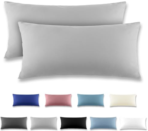 REDKEY Kissenbezug 40x80 cm 2er Set Kopfkissenbezug mit Reißverschlus - Kissenhülle aus gebürstetem Mikrofaser für Kissen,Waschbar bis 40°C Hellgrau