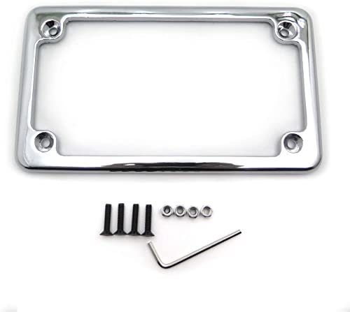 HASkulle Cadres de plaque d'immatriculation de moto, support plat pour étiquette de moto, 17,8 x 10,2 cm, cadre universel chromé, accessoires extérieurs pour cadre de plaque d'immatriculation, argent