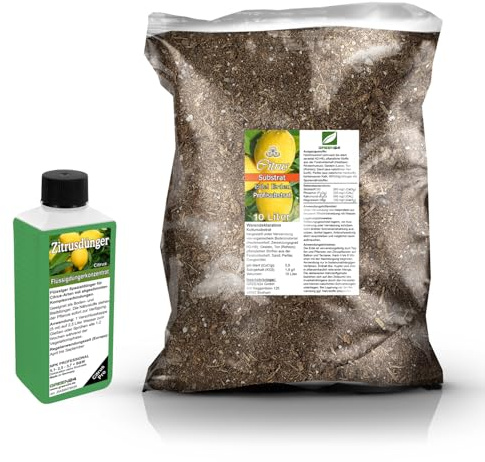 Umtopf - Set für Zitruspflanzen Citrus - bestehend aus 10 Liter Spezial - Substrat und darauf abgestimmten Flüssigdünger NPK Volldünger (für Zitruspflanzen)