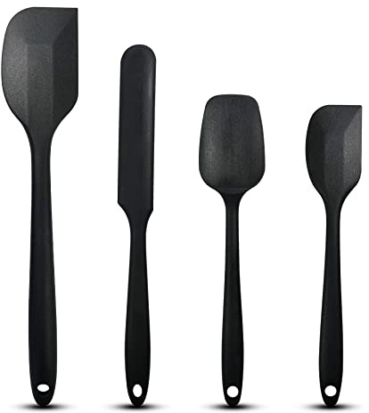 Set Spatole Professionali in Silicone Pasticceria e Dolci - Diverse Dimensioni, Leccapentole Lavastoviglie, Nero (4 Pezzi)