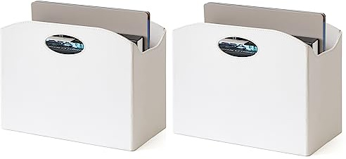 EZDeco Magazine Holder Foldable Magazine Rack Floor PU Leather File Holder Newspaper Book Storage Magazine Basket Document File Folder Organizer for Office Home Christmas gifts (White-2)