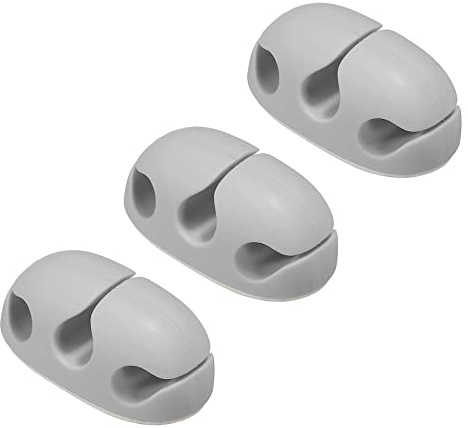 sourcing map 3pcs Cable Clips Cord Organizer for Desk, 3 Slots Silicone Adhesive Cord Holders Organizer Cable Management for USB Charging Cable, Grey