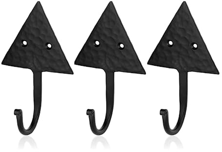 Fayesia Black Wall Hooks for Hanging - Blacksmith Hand Forged Iron Coat Hooks Wall Mounted - Ideal for Keys, Hats, Robes etc - Multipurpose Single Prong Hook - Screws Included - Set of 3 (Umbrella)