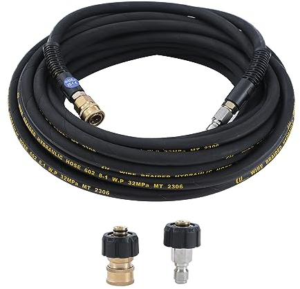 Aim Tools High Pressure Washer Hose 50 FT x 3/8 Inch, 4000 PSI, High Tensile Wire Braided Jet Wash Extension Hose with 2 x M22 14mm to 3/8 Inch Quick Connect Kits