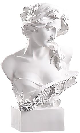 Midremer 11.7 Inch Greek Statue of Musical Goddess, Classic Roman Head Bust Greek Mythology Sculpture Statue Resin for Living Room Home Office Bookshelves Bedroom Art Decor Sketch Practice (White)