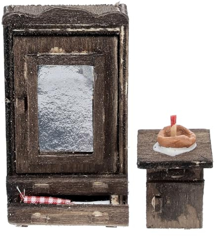 Kleiderschrank und Nachttisch, Set 2-teilig, Krippenzubehör, neapolitanischer Stil, für 6 cm Krippe