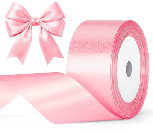 G2PLUS Rosa Satinband 40mm, Breit Dekoration Geschenkband, 22m Schleifenband zum Bastel, Rosa Satin Dekoband für Geschenkverpackung, Dekoration