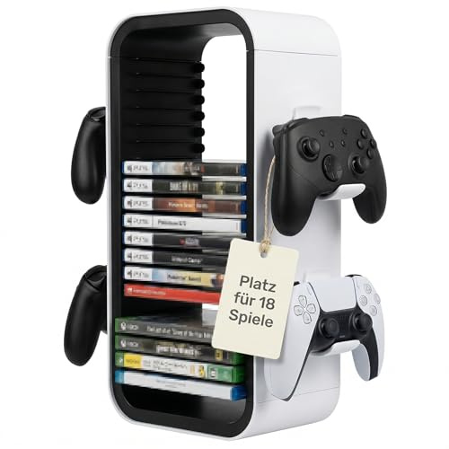 MatoSan Tower Game – Tour de Rangement Universelle PS5 / PS4 / Switch | 18 Jeux + 4 Accessoires Manette | Étagère Jeux Vidéo Multifonctionnelle