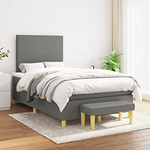 Gecheer Boxspringbett mit Matratze Jugendbett Bett mit Kopfteil Doppelbett/Einzelbett Gästebett Bettrahmen Boxbett Polsterbett Hotelbett Schlafzimmerbett Designerbett Dunkelgrau 120x200 cm Stoff
