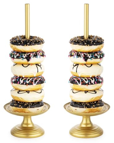 WVOPIAHY 2 Stück Metall Donutständer Donuts Stander,Gold Dessert Bagels Donut Tower Ständer,Candy Bar Donut Wand,Donut Halter,Donut Dekoration für Hochzeit Geburtstag Leckerli Party Dekoration
