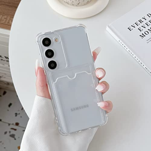 DEFBSC Hülle für Samsung Galaxy S24, Transparente Rückseite Handyhülle mit Kartenhalter, (Handykartenhalter) Ultra Dünn Weiche TPU Stoßfeste Durchsichtige Schutzhülle für Samsung Galaxy S24 - Weiß