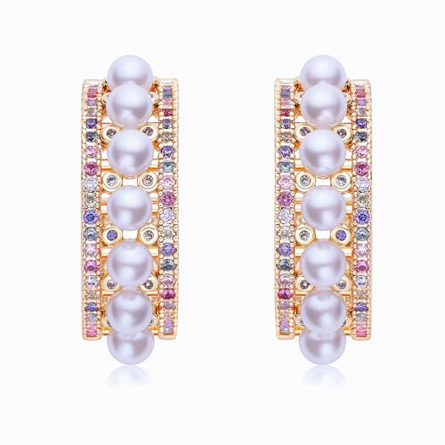 Multi-Farben Kristall oval Reifen Ohrringe für Frauen 925 Sterling Silber Post kleine Perle CZ Strass Reifen Ohrringe für Frauen