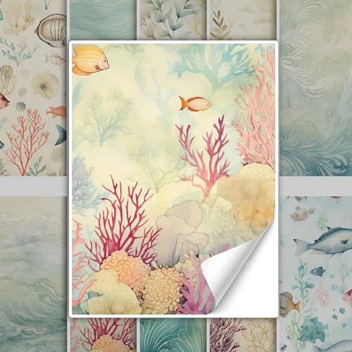 GRAZDesign Fliesenaufkleber Bad & Küche Maritim Meer Aquarell Druck, Klebefliesen selbstklebend - 20x25cm / 10 Stück