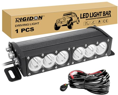 RIGIDON 1x 12 Zoll 36cm 60W Led Lichtleiste mit 12V Kabelbaum Kit, Wasserdicht Weiß Offroad Beleuchtung für Auto ATV LKW KFZ Fahrzeuge 4x4, Led Nebelscheinwerfer, Zusatzscheinwerfer