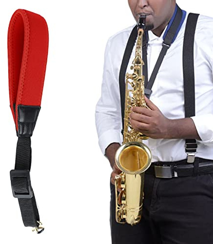 Tyenaza Sax Axelrem, Saxofonsele Saxofonrem, Längdjusterbar Bekväm saxofon Enkelaxelrem Ersättning (Hård röd)