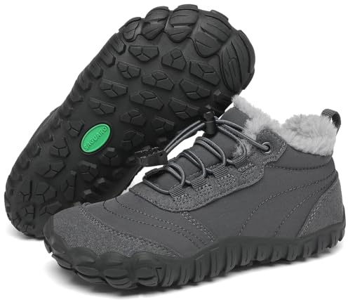 SAGUARO Barefoot Botas de Invierno Niño Niña Botas de Nieve Cómodas Lígeras Botines Niños Antideslizante Zapatos de Invierno con Forrados Caliente, Will Ⅰ, Gris Marsopa, 32 EU