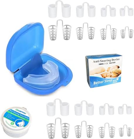 BARAC Dispositivos Anti Ronquidos, Férula Descarga Bruxismo + 16 Dilatador Nasal Antironquidos, Dilatadores Nasales para Aliviar los Ronquidos, Antirronquidos para Dormir, Mejora la Respiración