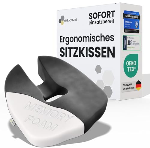 Nabacombs Orthopädisches Sitzkissen – Ergonomisch, Memory Foam, entlastet Steißbein & Rücken, sofort einsatzbereit – IGR-zertifiziert & Oeko-Tex geprüft, ideal für Büro, Auto, Reisen & Schwangerschaft