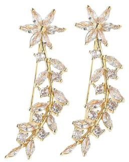 LALADEFIEE 1paire Boucles Oreilles Crawler Fleurs Et Rhinestones Pour Femmes Boucles Oreilles Grimpeurs Élégantes Et Légères Accessoire De Mariage