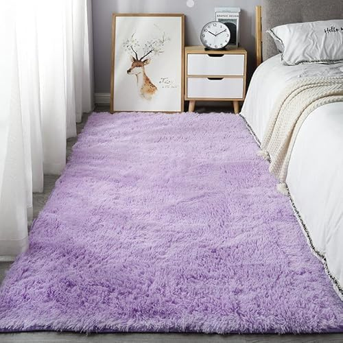 Homesally Shaggy Hochflor Teppich Flauschig rutschfest Waschbar Moderne Deko Teppich für Schlafzimmer, Wohnzimmer,Lila,160cm×200cm