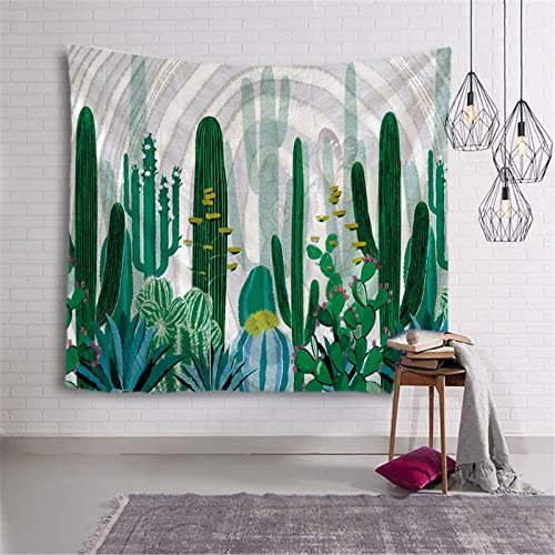 AdoDecor Arazzo di cactus, arazzo da parete, verde, succulente, fiori, soggiorno, camera da letto, arte murale, sfondo, stoffa, coperta da picnic