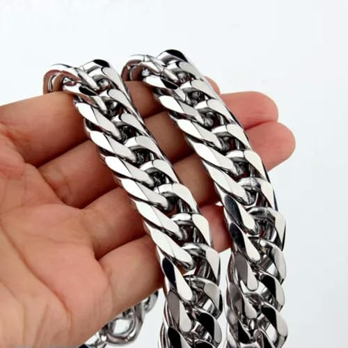 Collana con Catena a Maglie in Acciaio Inossidabile Color Argento da Uomo, Stile Grosso, da 9 mm a 21 mm, in Argento, da 13 mm e con Bracciale da 9 Pollici